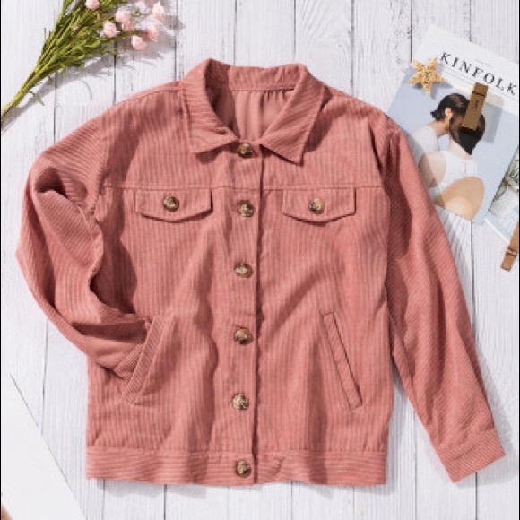 Pink Ribbed Corduroy Button Jacket Long Sleeve - Picture 2 of 5